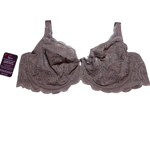 NWOT Paramour by Felina Peridot Unlined Lace Bra Sz 42C Taupe Underwired Lace - Picture 2 of 8